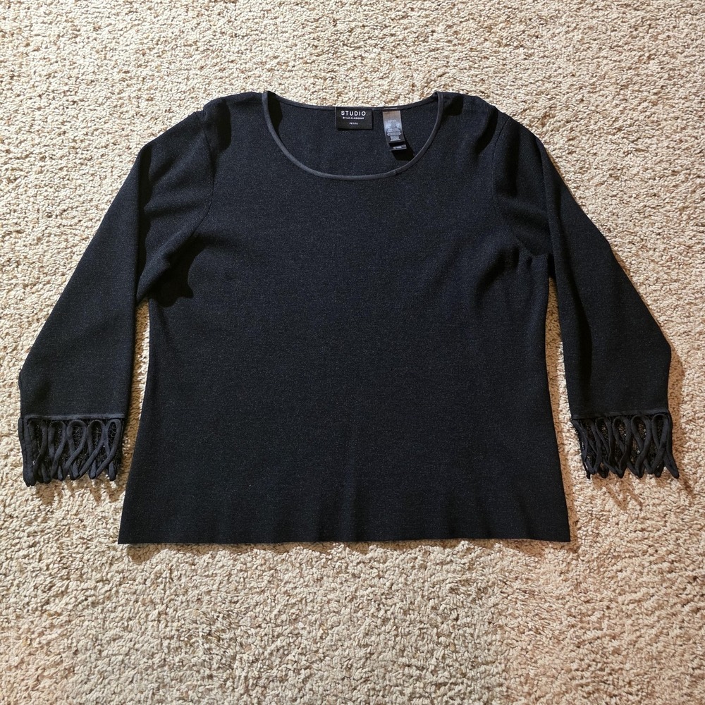 Studio by Liz Claiborne Sweater Womens Petite XL Silk Blend Black‎ Lace